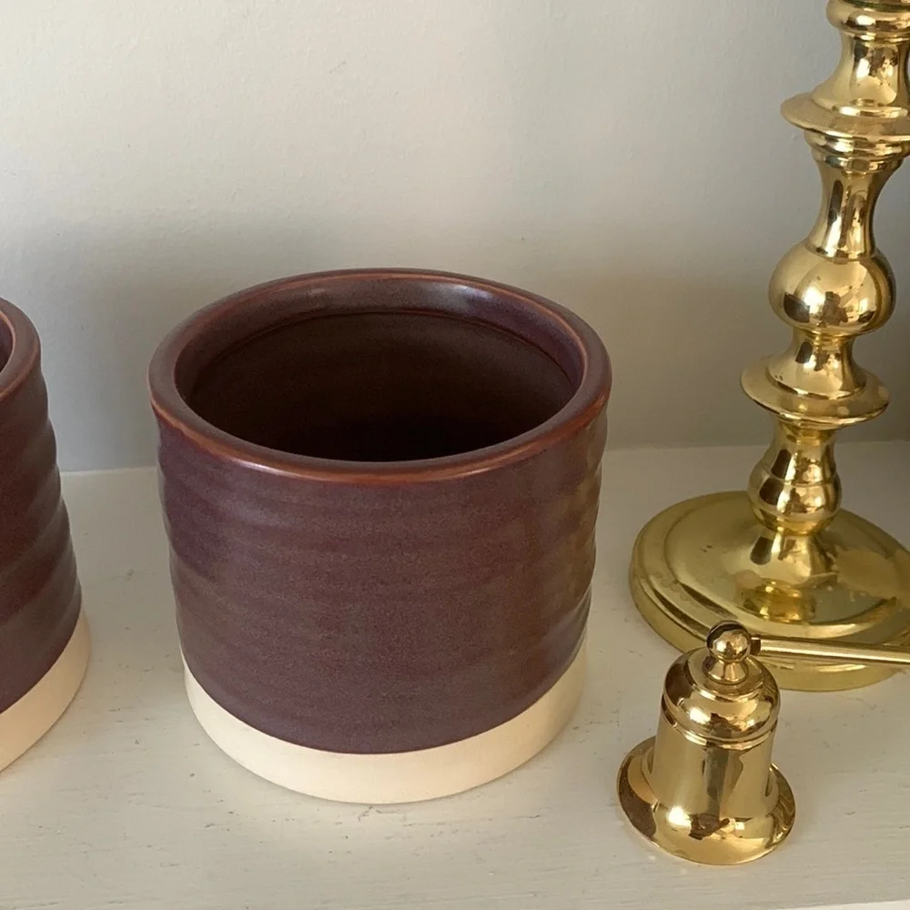 Set‎ of two Threshold Bathroom Ceramic Canisters plum purple two tones